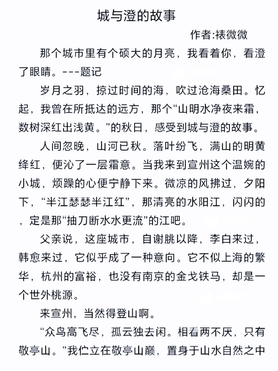 2024中考作文《城与澄的故事》，游记类