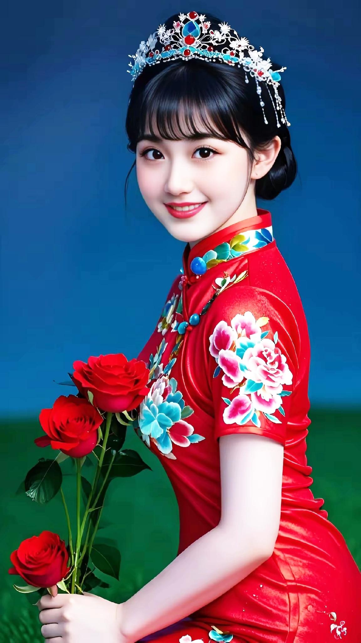 红衣少女与玫瑰，绽放春日之美