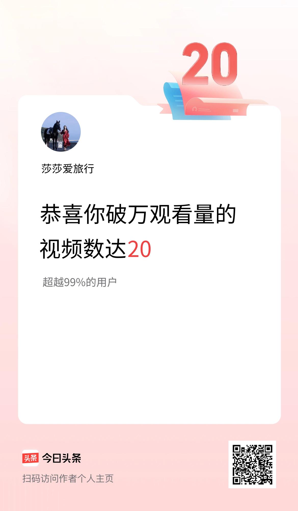 我在头条有20条视频播放量破万了！
