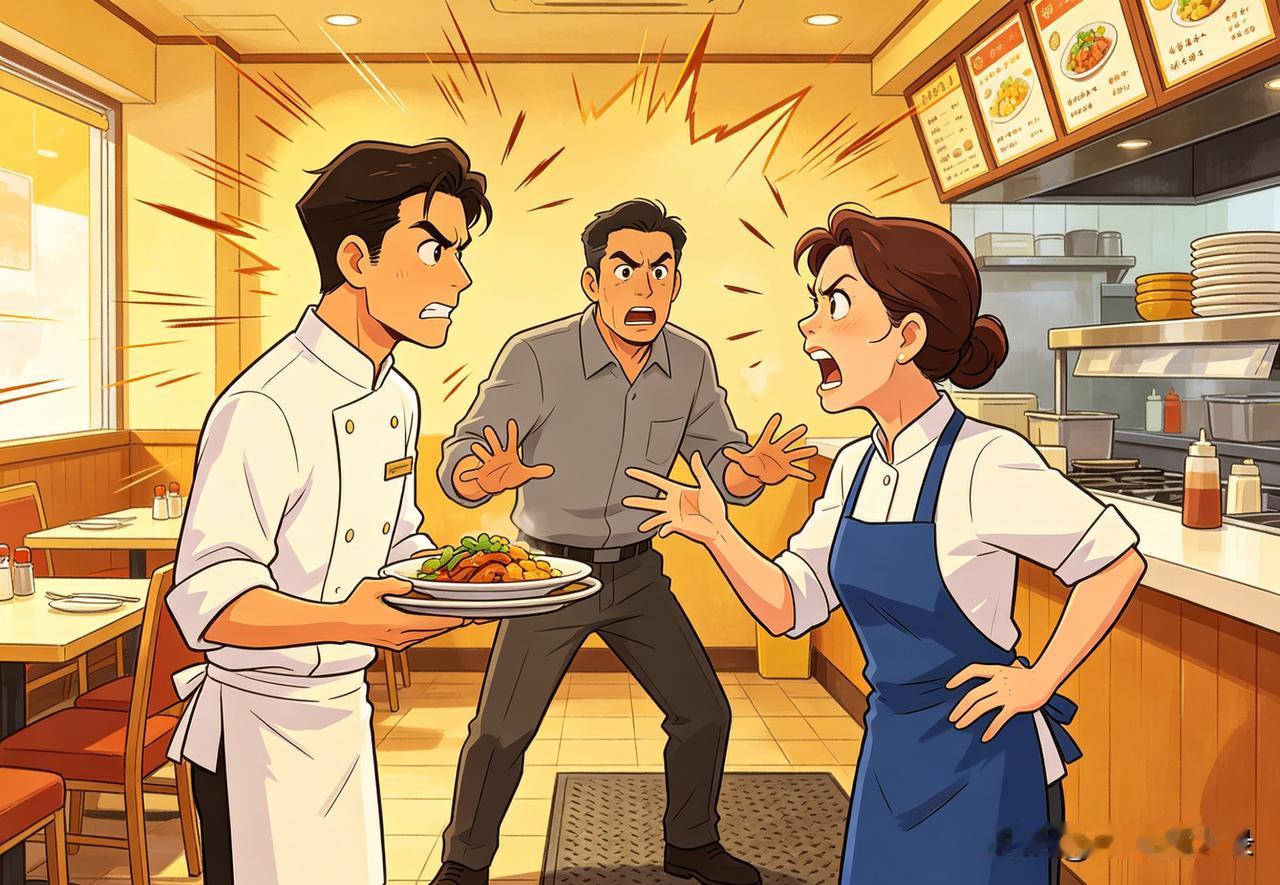 后厨前厅又干仗，端个菜而已至于吗？
 
店里今天又吵起来了，就因为端盘菜这点屁事