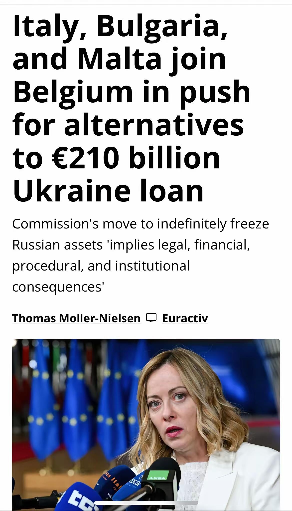 梅洛尼是个明白人！虽然意大利同意了欧盟无限期冻结俄央行资产的决定，但他们不支持以