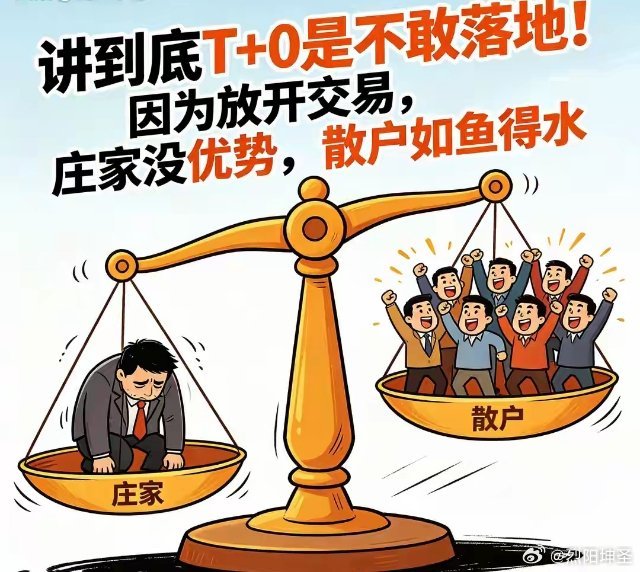 讲到底T+0是不敢落地！因为放开交易，庄家沒优势，散户如鱼得水A股T+1制度沿用