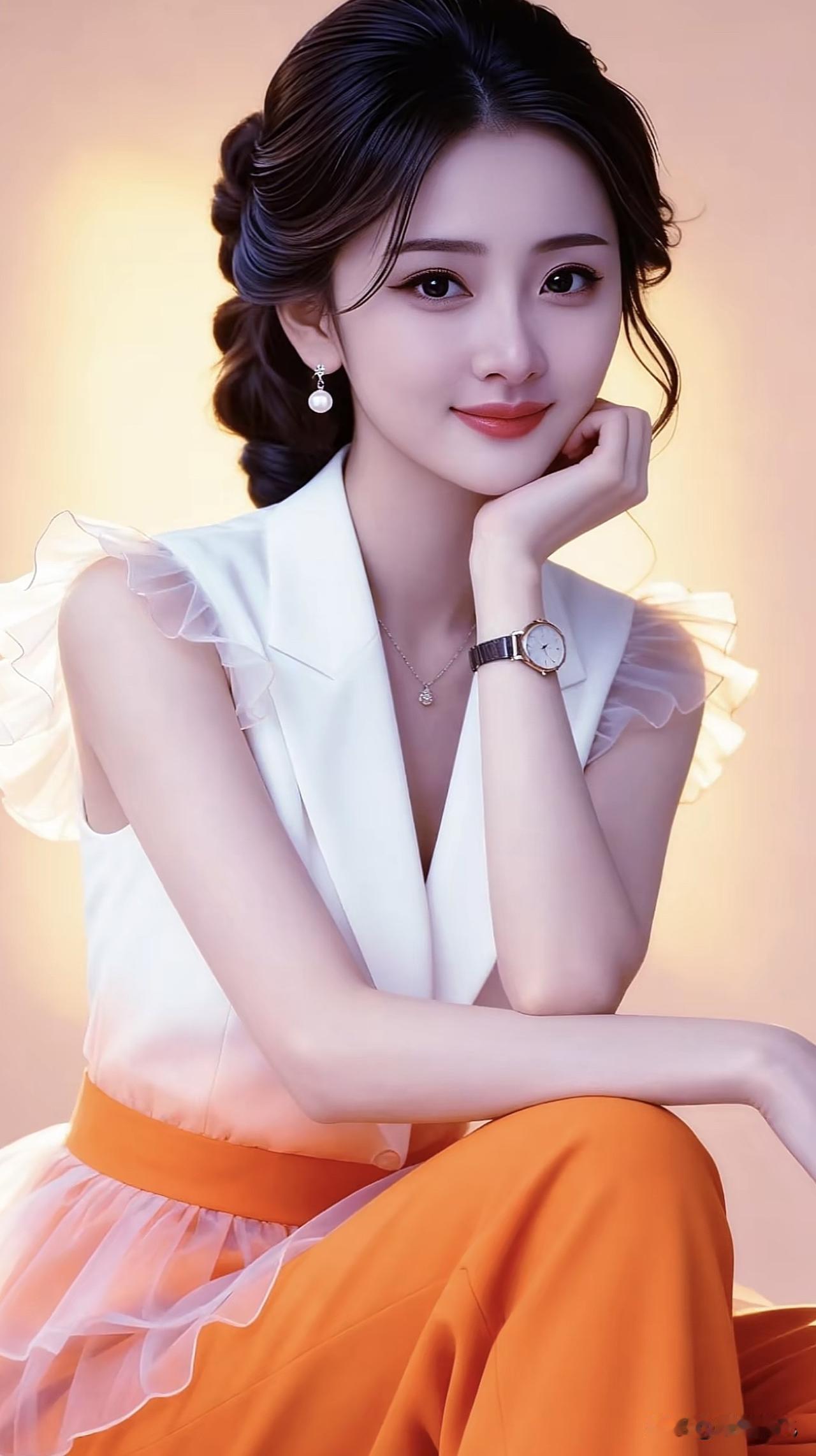 温柔甜美的少女，优雅白衬衫搭配亮橙色裙子，散发着迷人魅力！白衬衫白裙穿搭 黑裙白