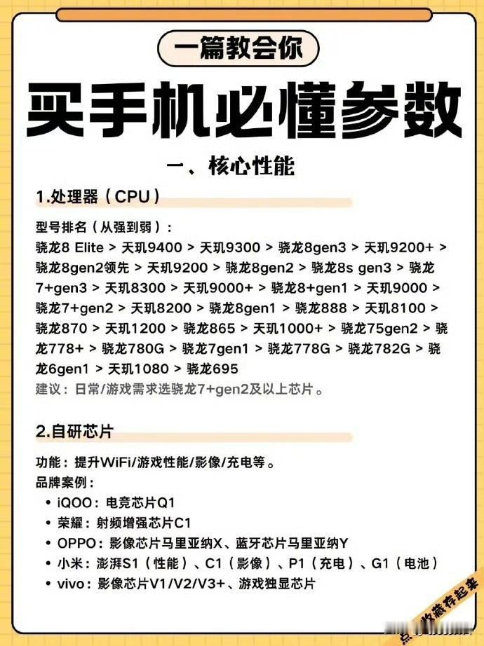 过年买手机，这些参数你得懂。
很多人买手机时，关注的往往是品牌和价位，对手机内部