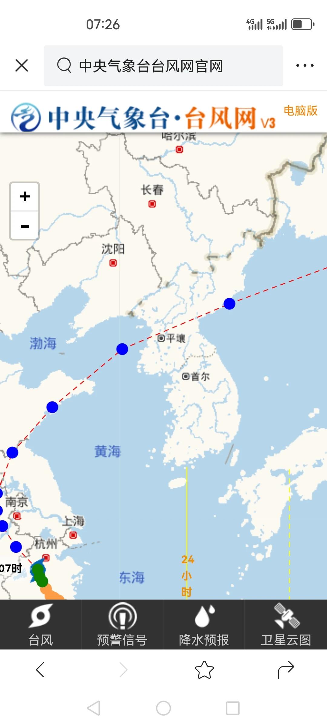 巴威“减威”了。凌晨已降为强热带风暴！而据台风网今天7时预报路径。最后会在山东半