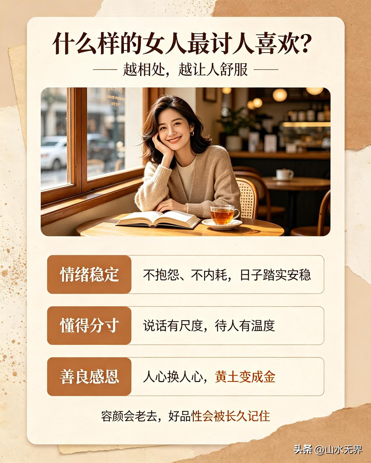 什么样的女人最讨人喜欢？看完瞬间通透
 
有人说女人长的漂亮就招人喜爱，可生活里