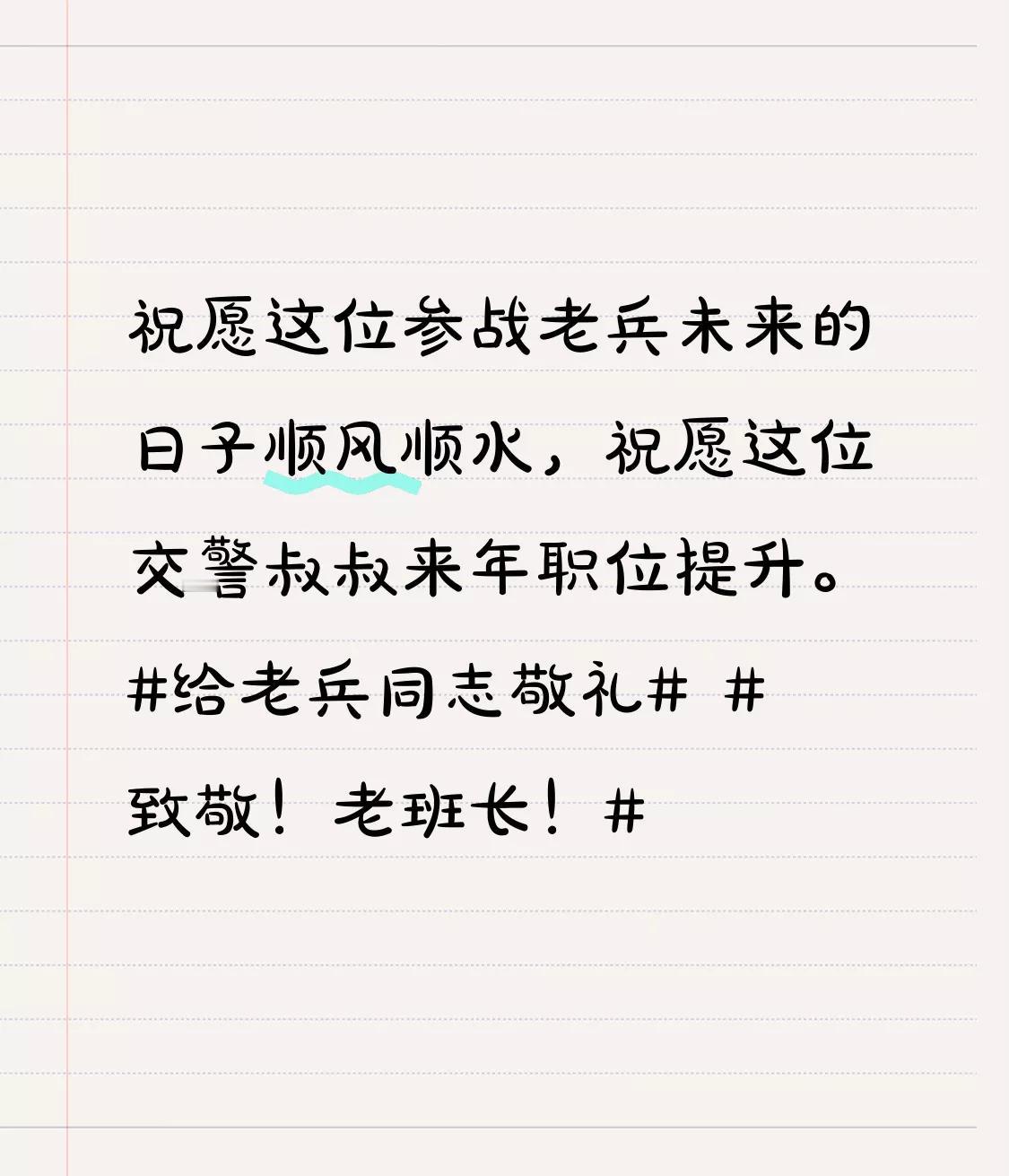 祝愿这位参战老兵未来的日子顺风顺水，祝愿这位交警叔叔来年职位提升。给老兵同志敬礼