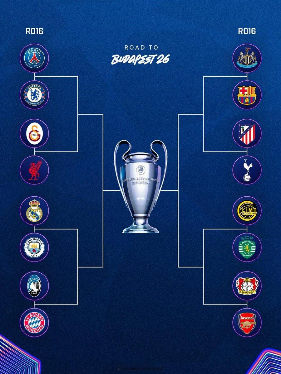 📢 官方消息：拜仁将在欧冠16强赛中对阵亚特兰大。本场比赛的胜者将在下一轮面对