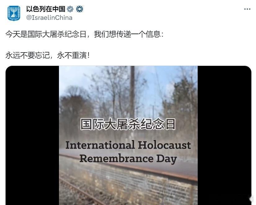 以色列外交部驻中国上海领事馆：今天是国际大屠杀纪念日，我们想传递一个信息，永远不