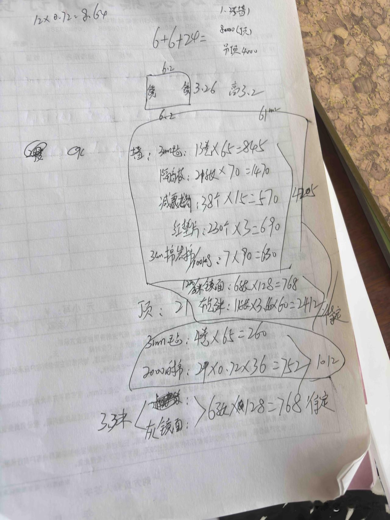 这是在西安大明宫建材市场看的装修材料费用清单，隔音材料大概得7000多，自建房1