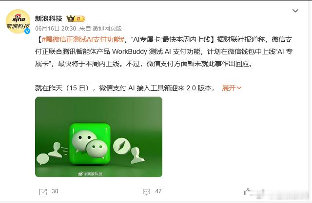 曝微信正测试AI支付功能 微信的支付要加AI功能，不太清楚能提升什么样的体验？我
