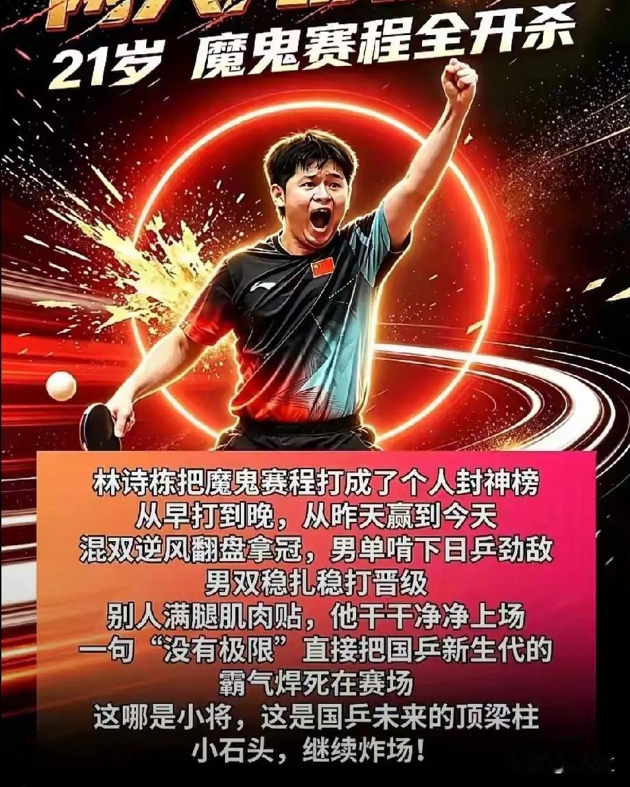 谁是乒乓王子？“石头”林诗栋

有数据证明：
在亚运会乒乓球参赛选手中，“石头”
