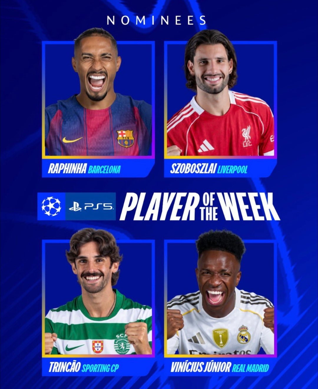 拉菲尼亚入选本轮欧冠最佳球员评选。巴萨vs纽卡斯尔联欧冠联赛巴萨7比2纽卡斯尔联