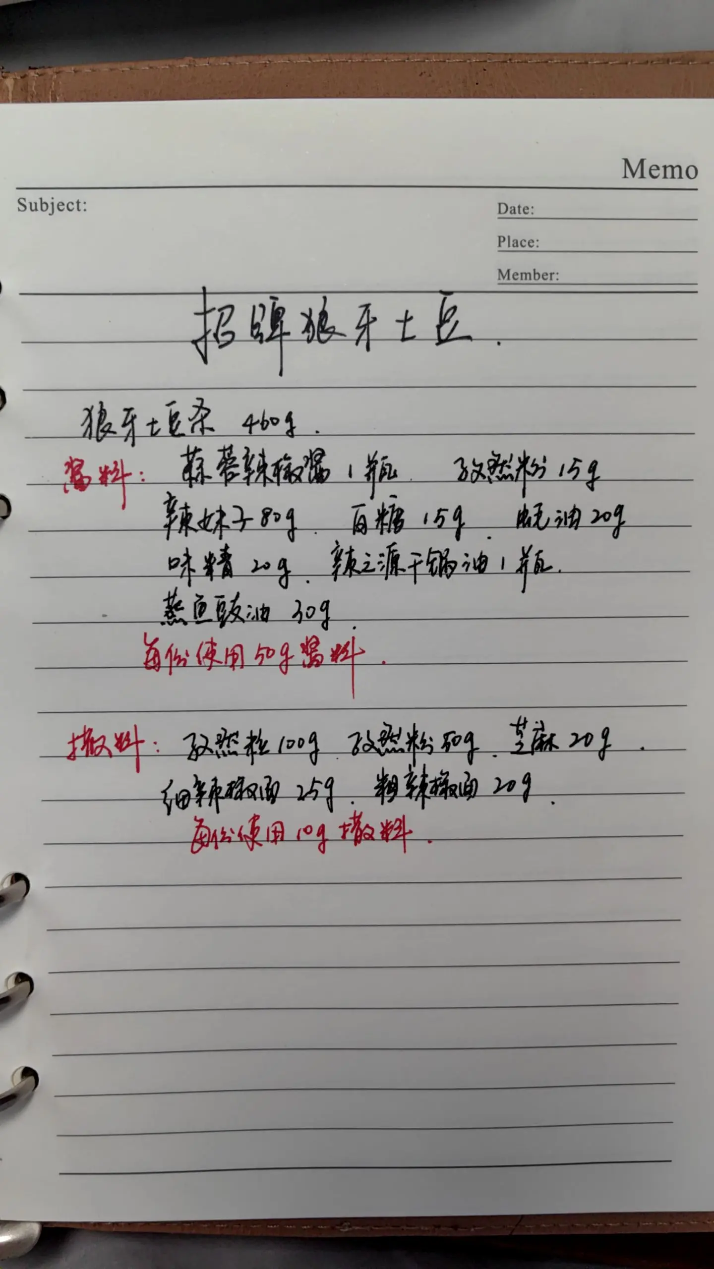 招牌狼牙小土豆配方。香辣孜然，回味微甜