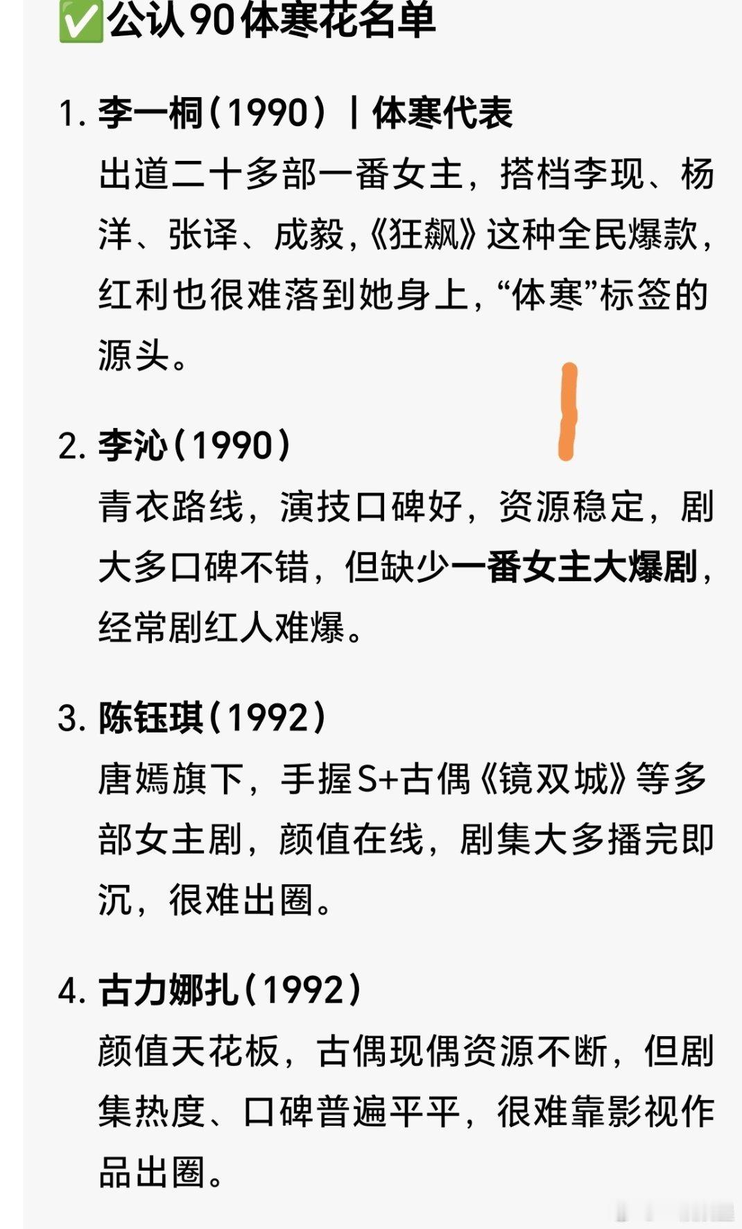 曝90体寒花解约谈判僵局豆包列出了4位90体寒花：李一桐、李沁、陈钰琪、古力娜扎