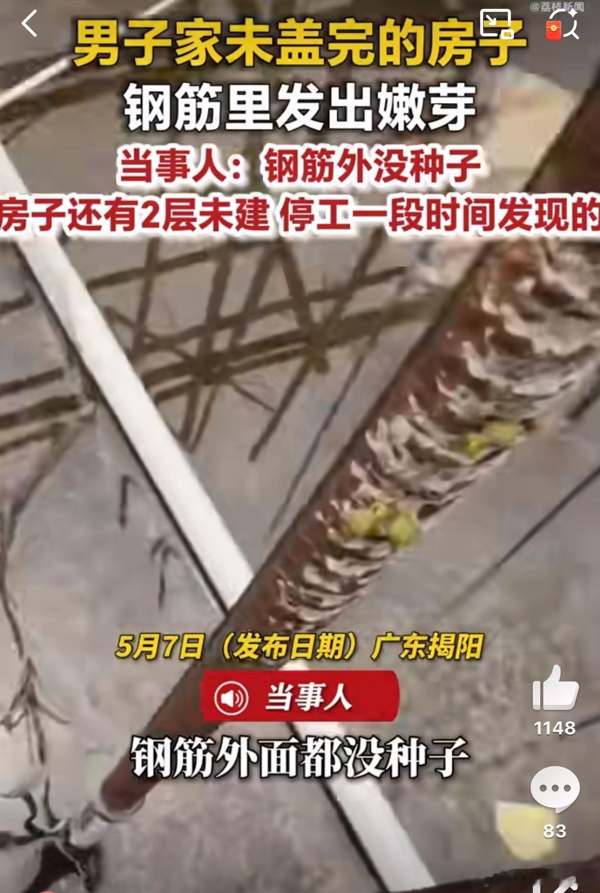 男子回应房子没盖完钢筋发芽了钢筋发芽属于活久见系列吧🤣 