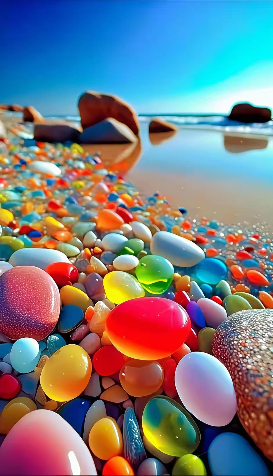 捣炼子·五彩石
沙上卧，梦魂长，
曾炼神炉忆娲皇。
胸蓄浩茫凌云气，
风里犹喷日