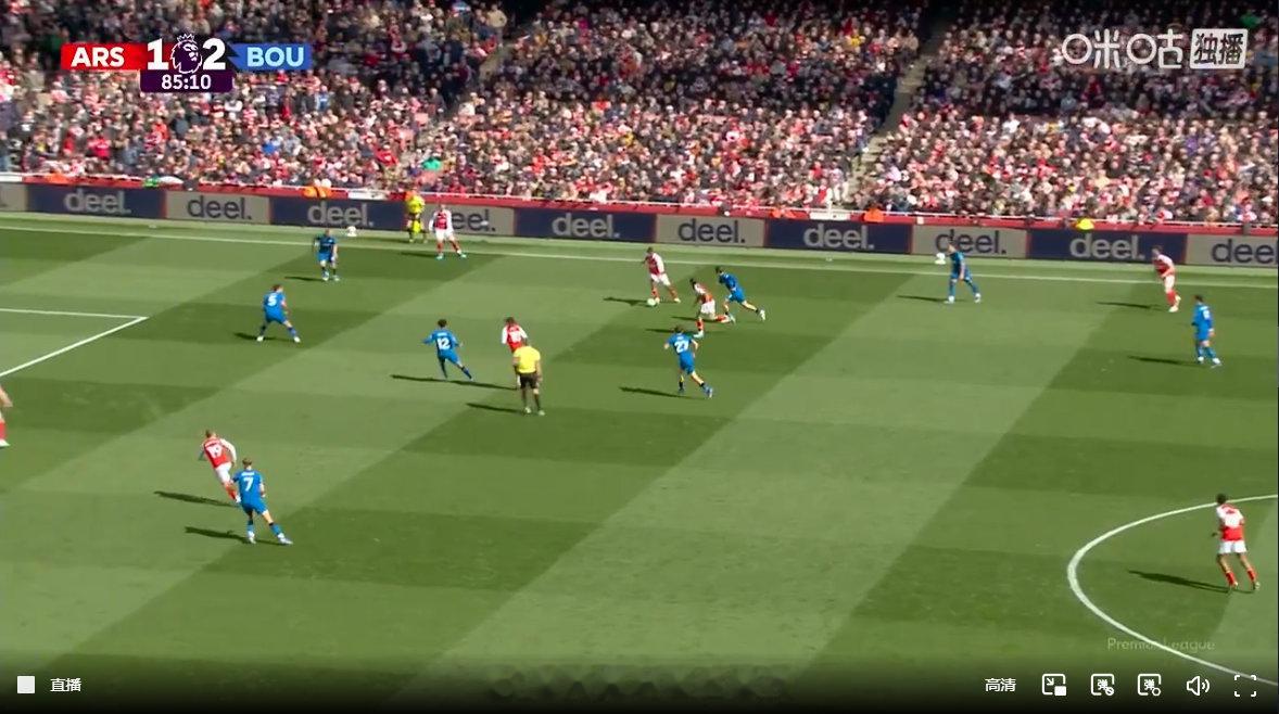 阿森纳vs伯恩茅斯 还有五分钟＋补时 