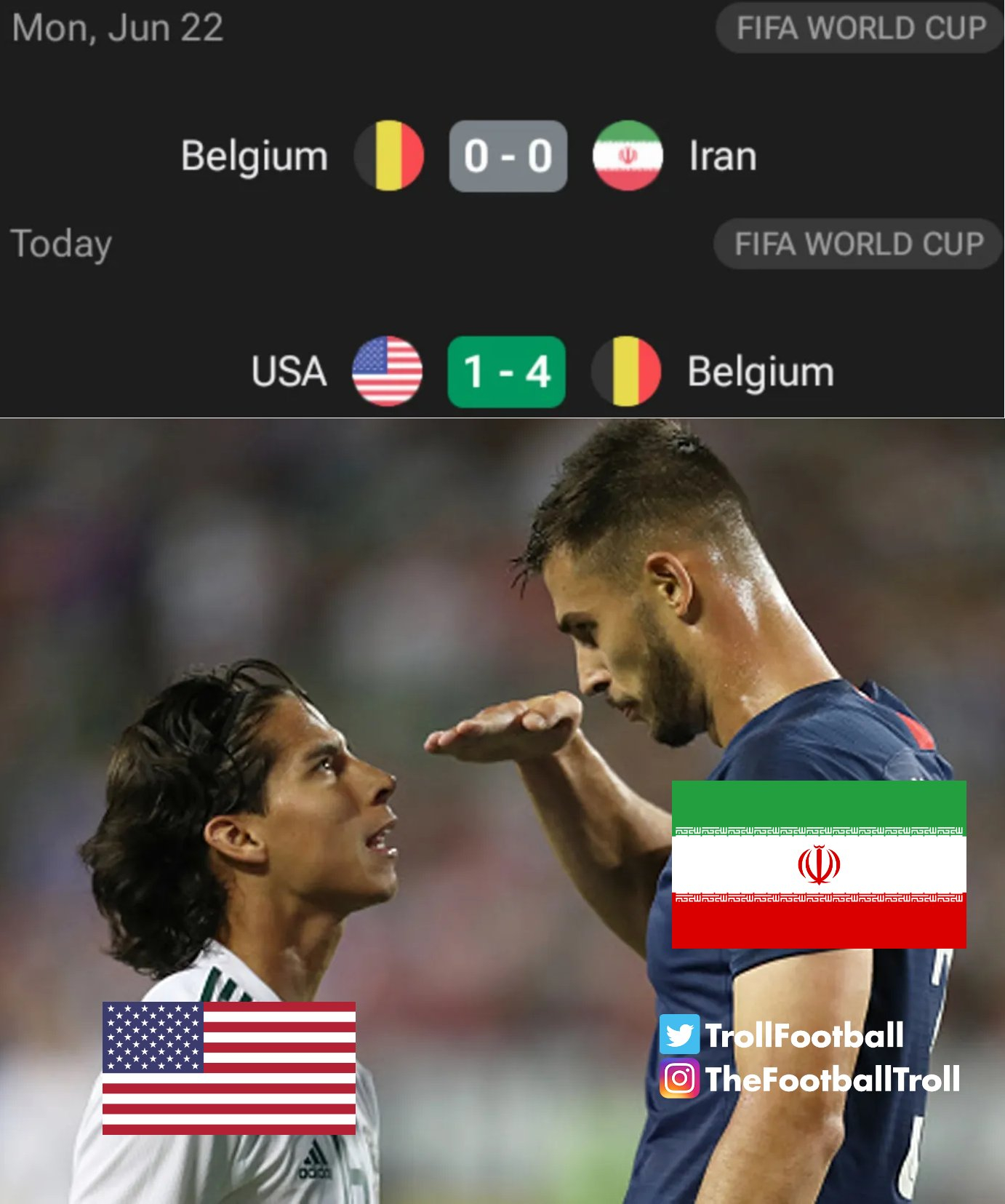 美国1比4比利时由此可得，美国队干不过伊朗队！世界杯2026美加墨世界杯