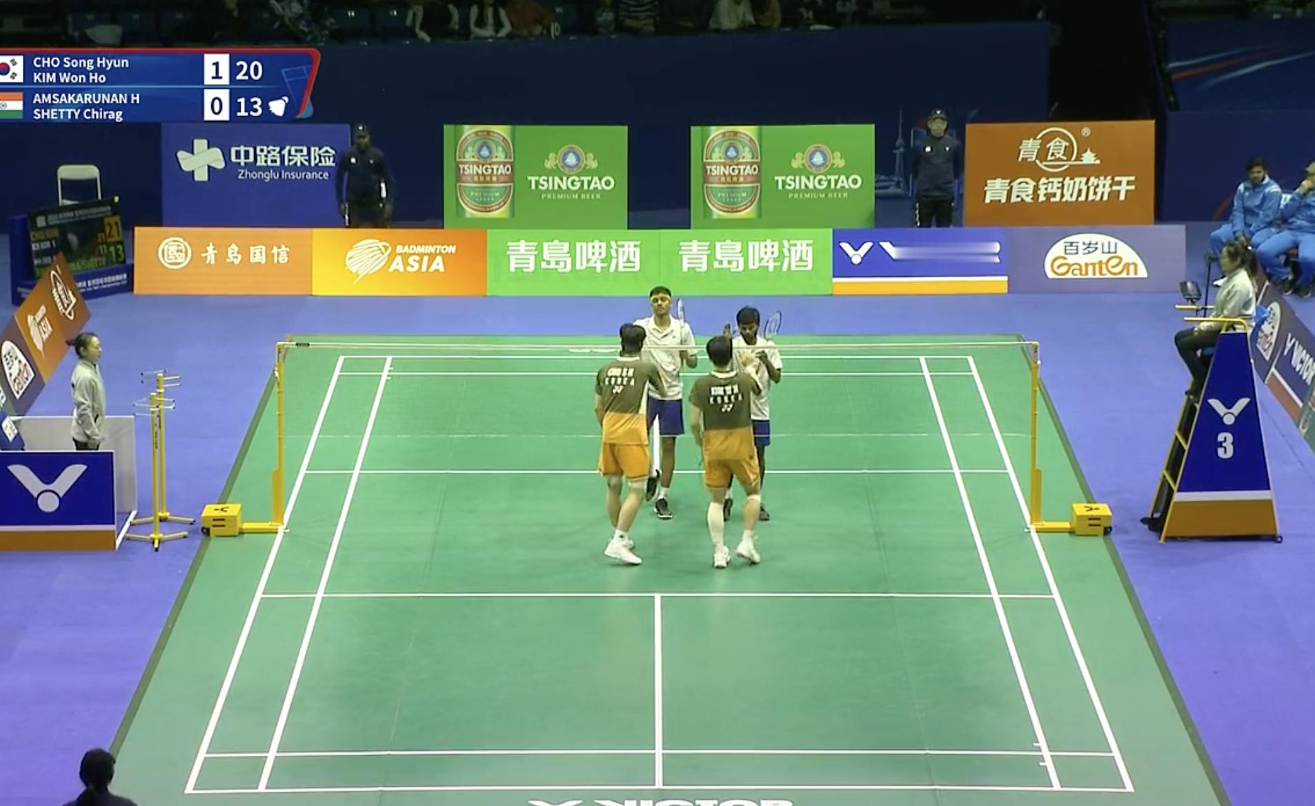 2026亚洲羽毛球团体锦标赛【男团1/4赛：韩国🇰🇷 2-0 🇮🇳印度】