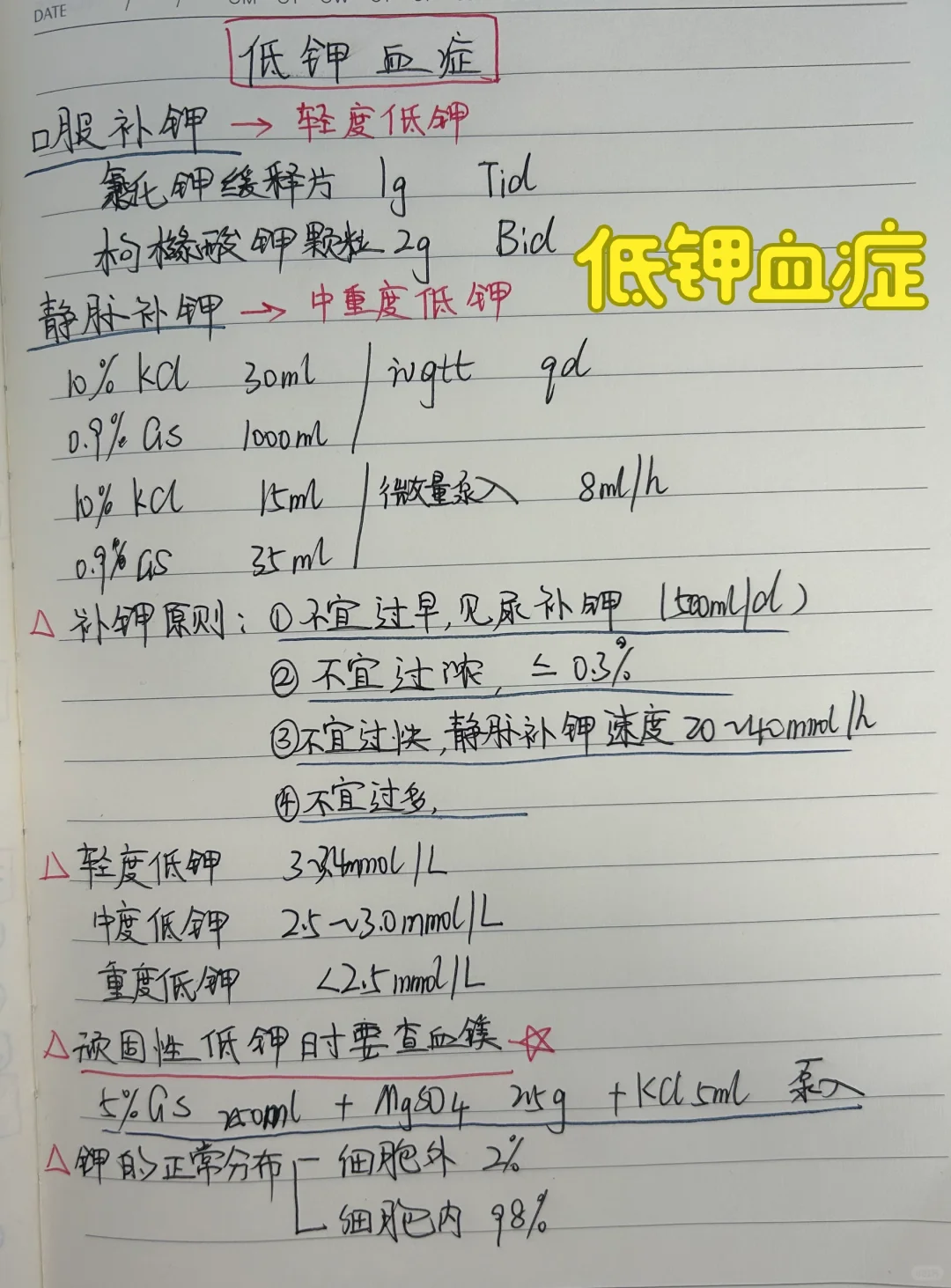 值班遇到低钾血症