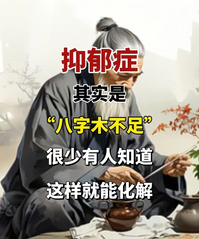 抑郁症，说白了 因为八字“木”不足，因为肝主怒主神经，所以容易神经敏感...
