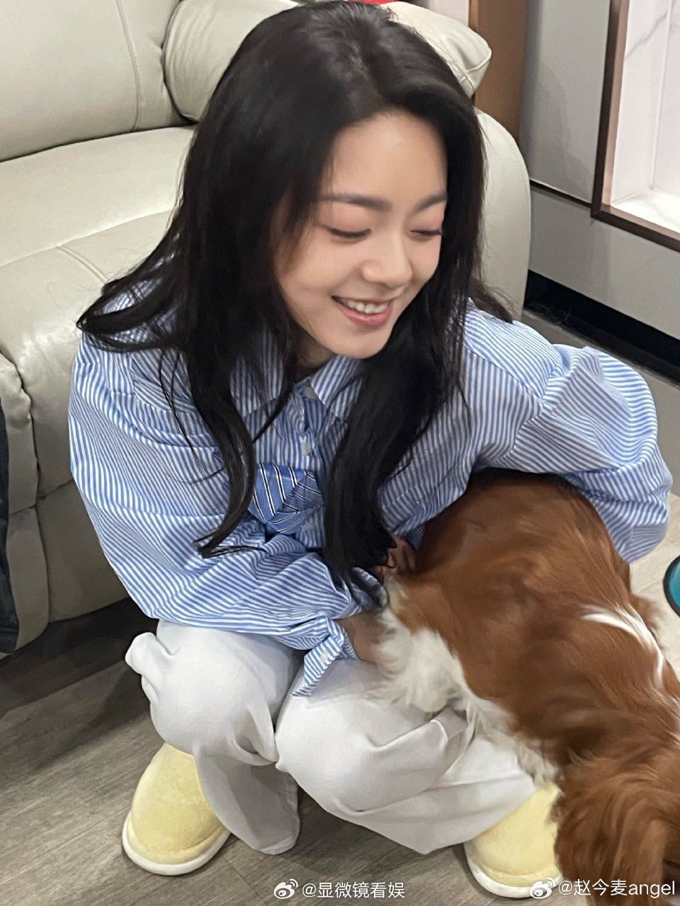 赵今麦抱拿铁合照 好治愈的一条日常！赵今麦晒和拿铁的合影，两个可爱鬼没错啦～ 