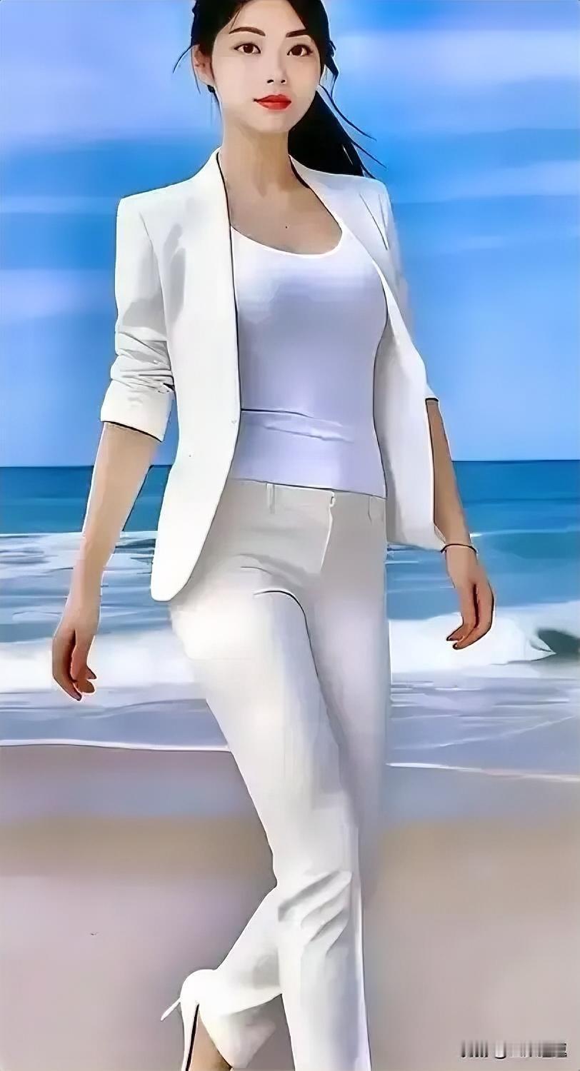 夏日沙滩穿搭指南：清爽白色西装，尽显优雅与自信！🌊👗