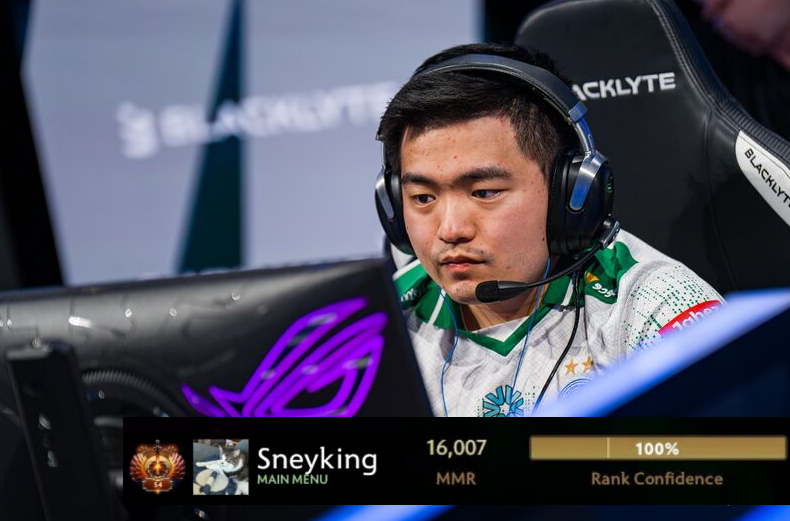 Sneyking在个人社媒宣布其天梯分突破了16,000大关，讲道理五号位在路人