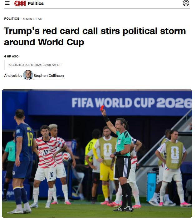 赢麻了！老特直接打电话给国际足联，明确表示美国足前锋巴洛贡领的这张红牌判罚不公，