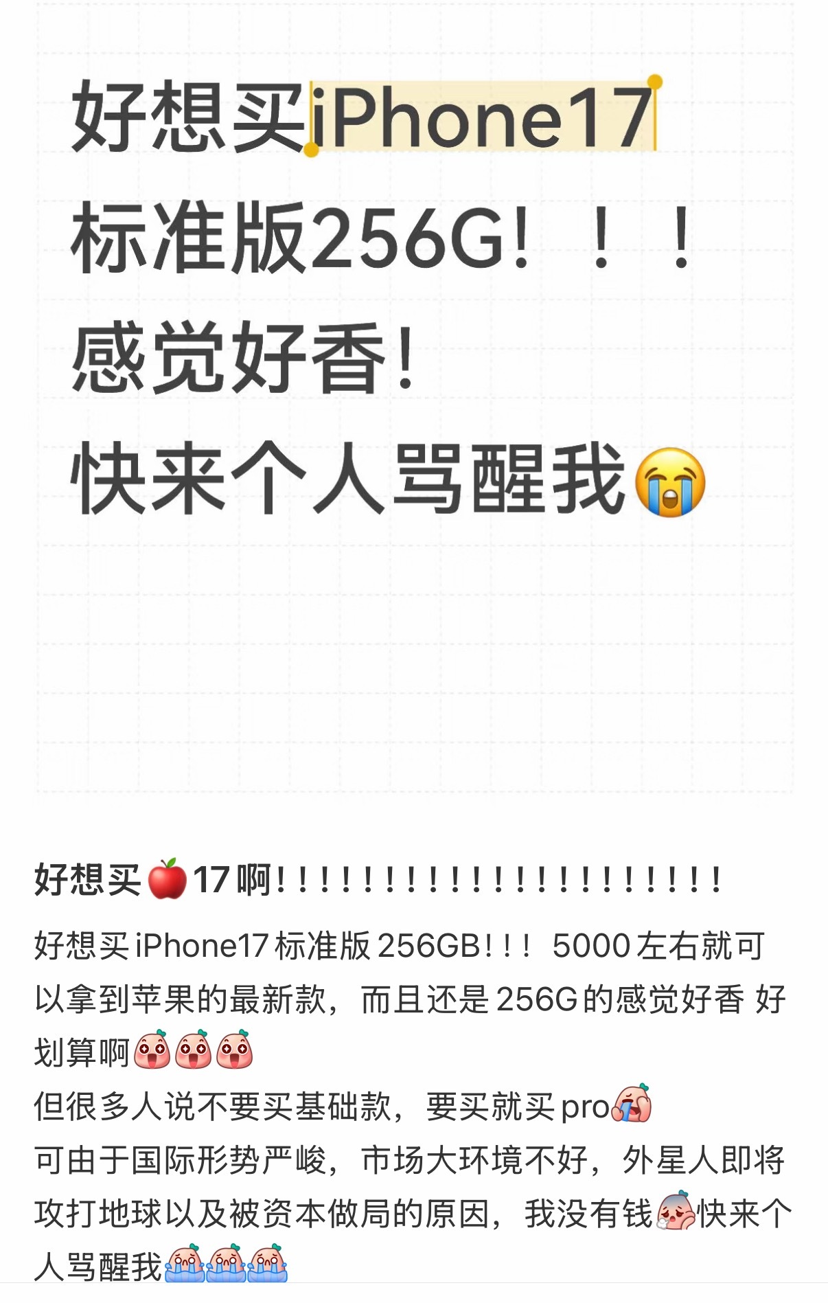 iPhone17标准版就是香，想买的朋友不用纠结，直接冲就是了[无聊] ​​​