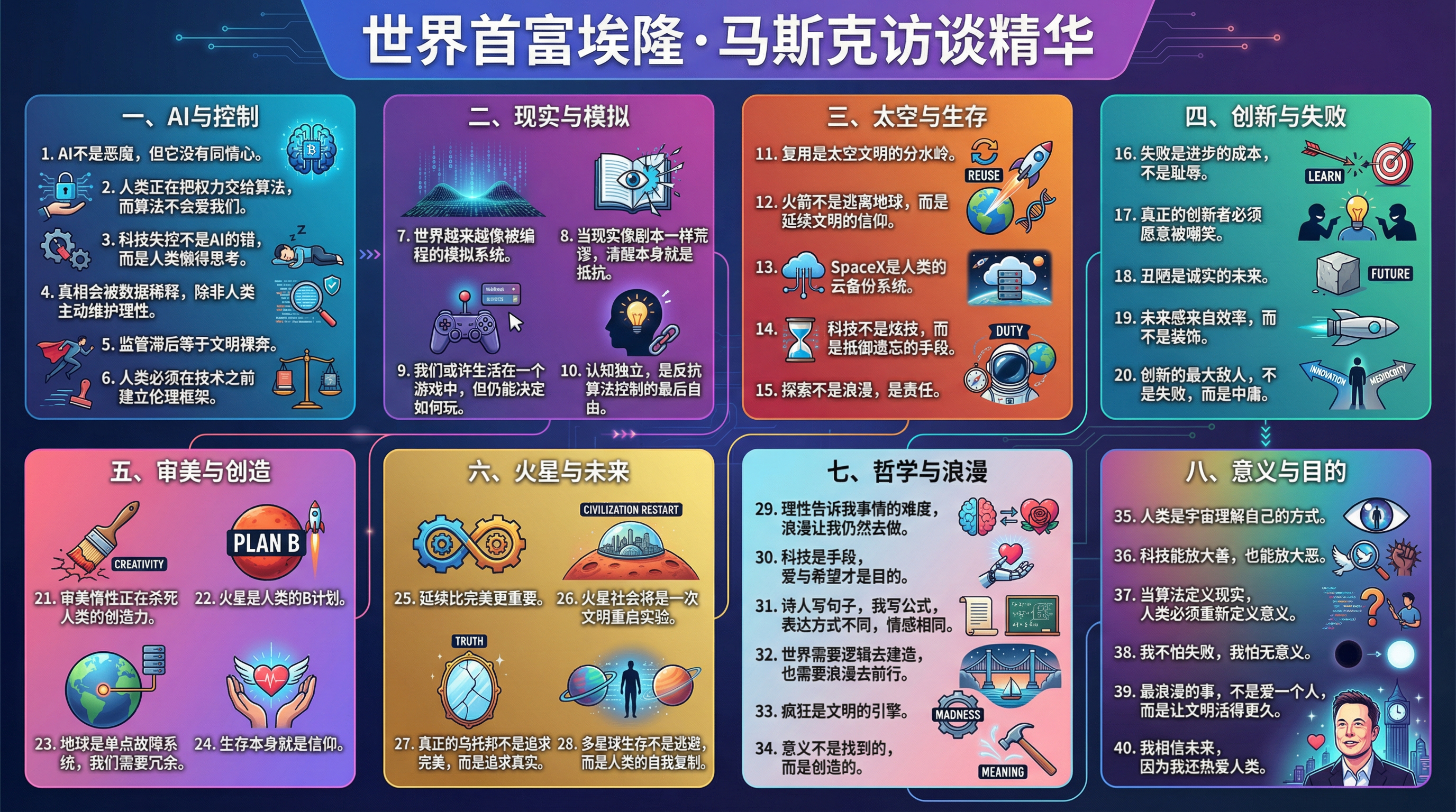 世界首富、掌管6家公司的马斯克，在上周一场3小时访谈里，连续抛出的炸裂观点。 