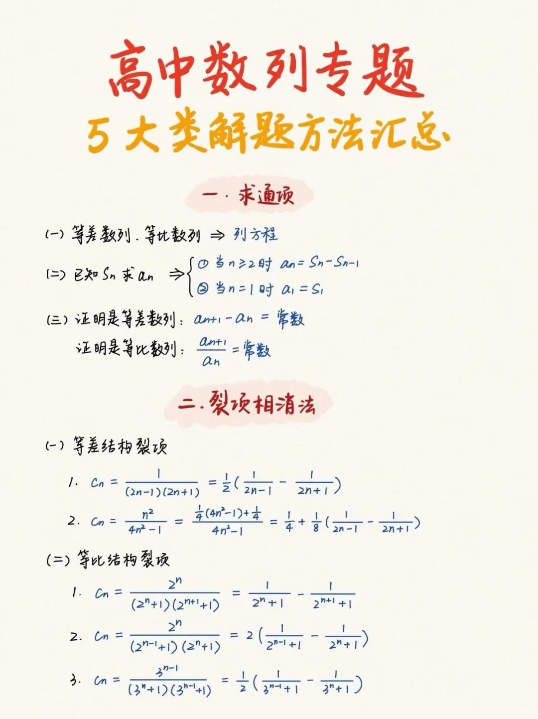 数列问题五类方法汇总