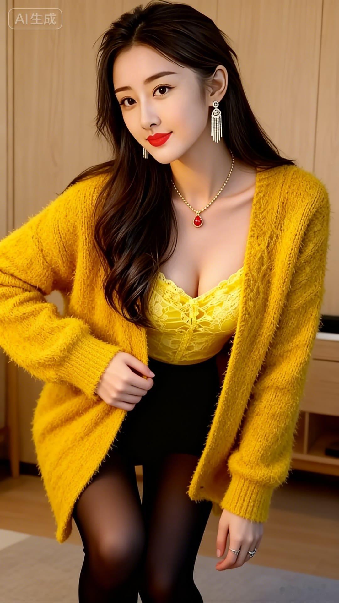 温暖冬日穿搭指南：黄色毛衣+黑色短裙，甜美又时尚！🌞👗👠