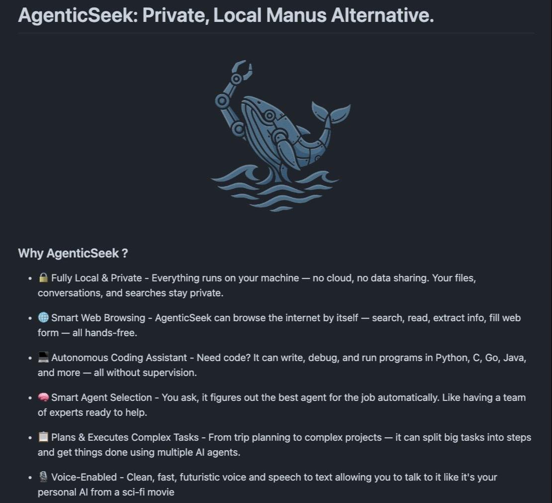 AgenticSeek：私人的、本地的manus替代方案

这值得检查。

它是