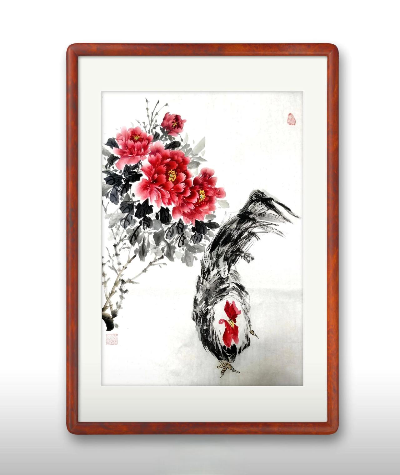 鸡哥：我负责帅，牡丹负责美，画师：我负责把它们凑成“富贵双全”CP！
谁说鸡不能