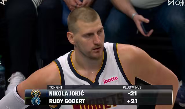 约基奇到目前正负值-21，戈贝尔+21…… 