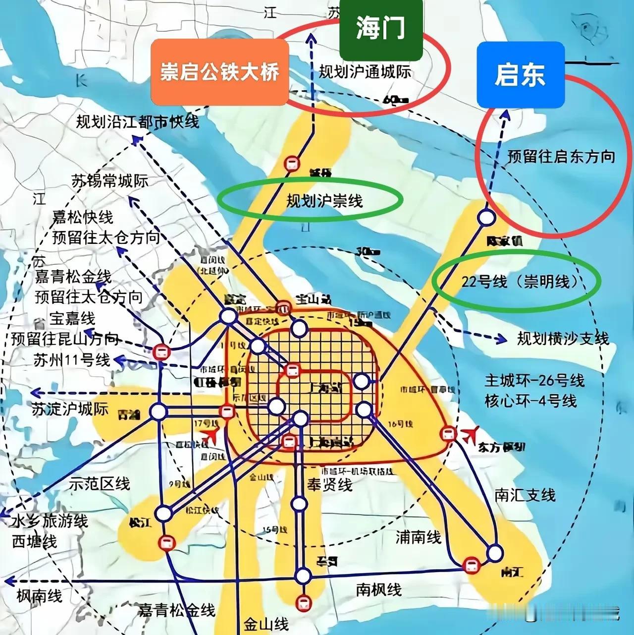 海门、启东，究竟谁会率先打通到上海的城际线路呢？

从上海环周边城市的交通规划不