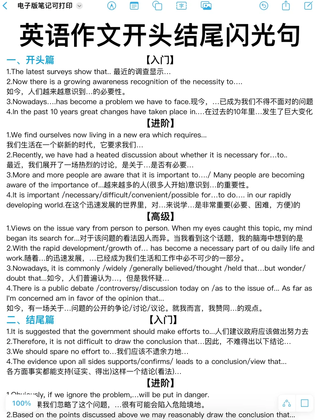 英语作文高分闪光句！从开头到结尾！超惊艳！