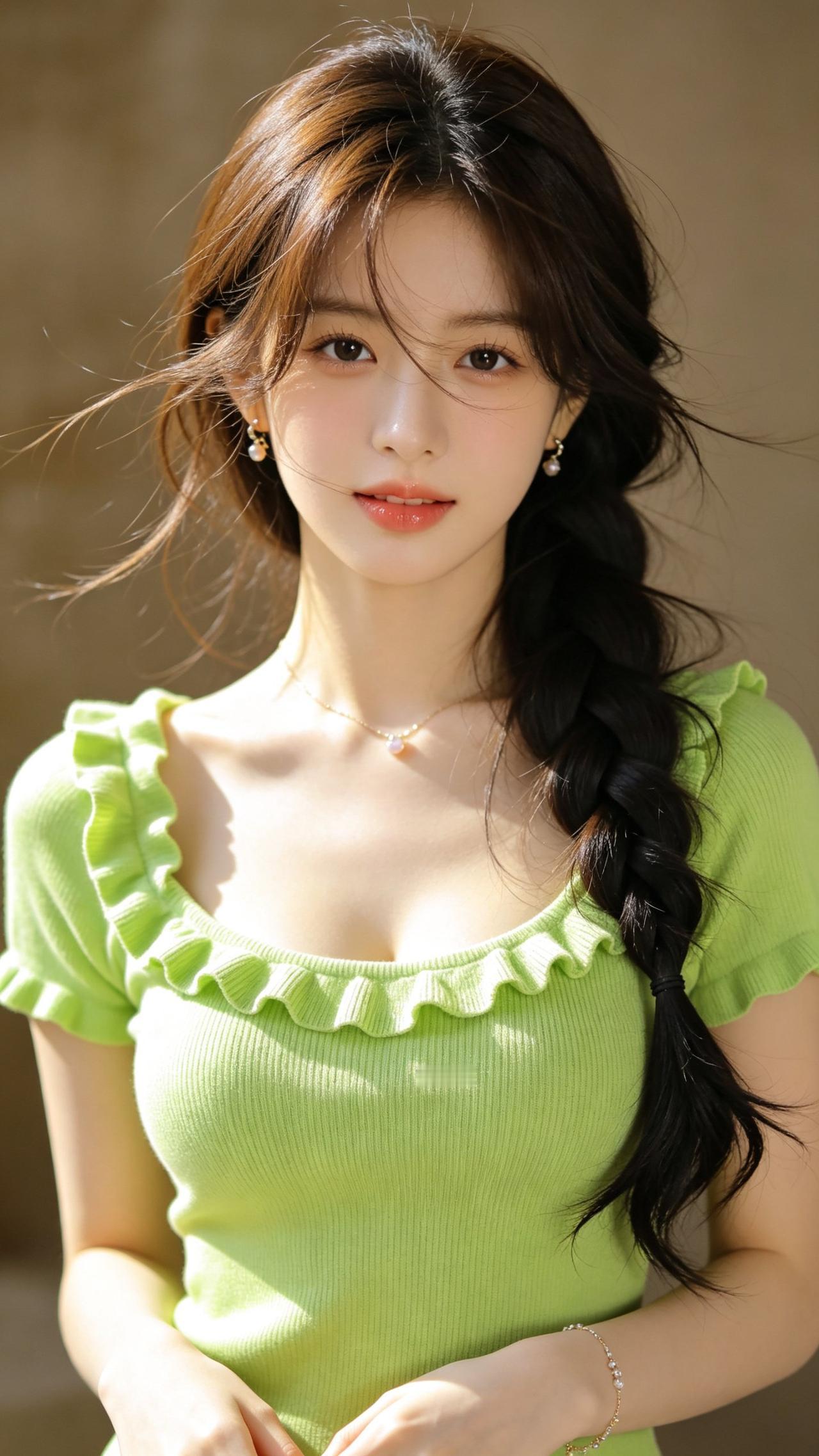 绿衣美人，风姿绰约。