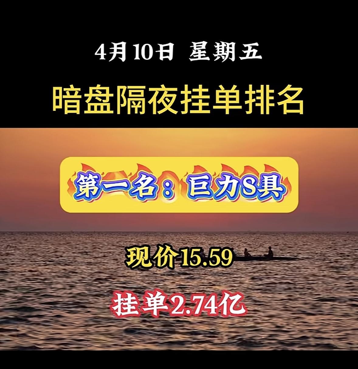 4月10日周五暗盘隔夜挂单排行榜出炉

飞龙股份在暗盘隔夜挂单中排榜首，这阵仗可