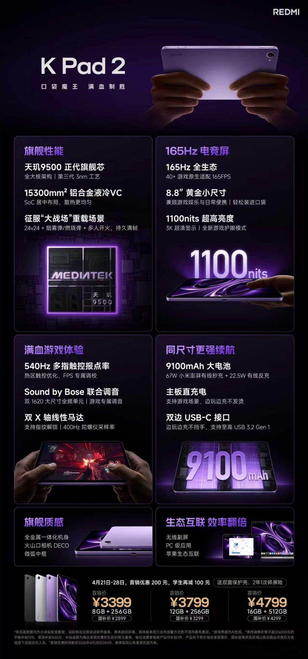 REDMI K Pad 2 现已开售，首销价 3399 元起！旗舰性能｜天玑95