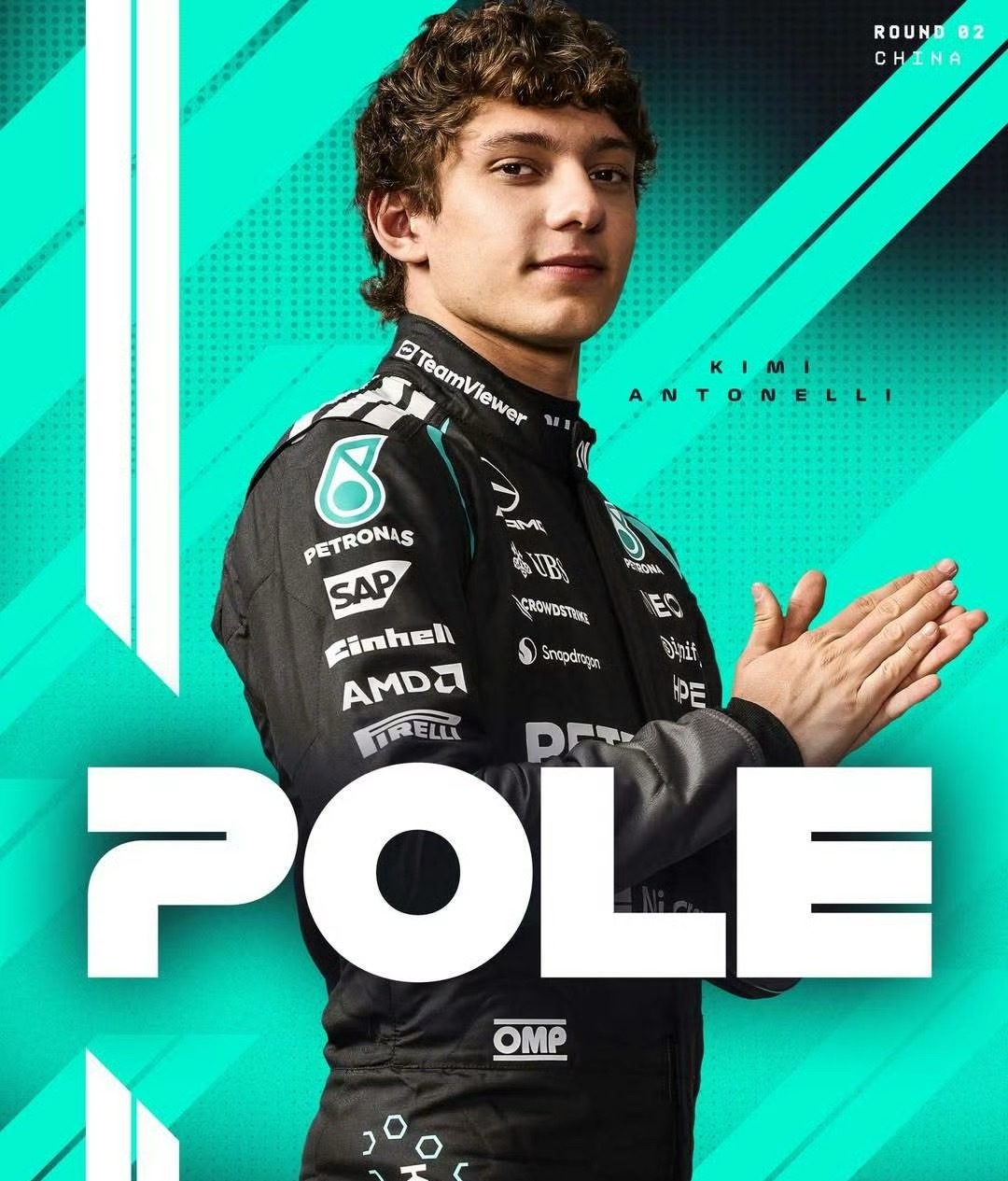 #安东内利夺F1生涯首个杆位#安东内利夺得F1中国大奖赛排位赛杆位！安东内利刷新