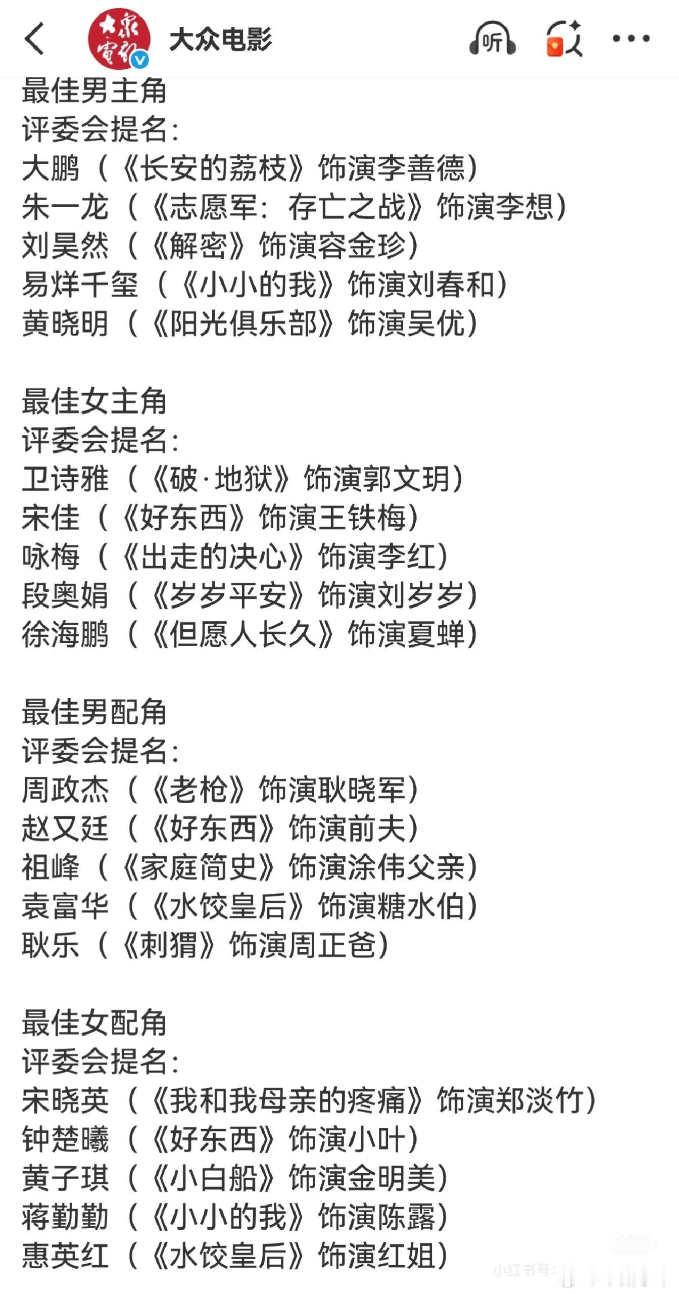 金鸡，我越来越不懂你 金鸡奖提名名单 ​​​