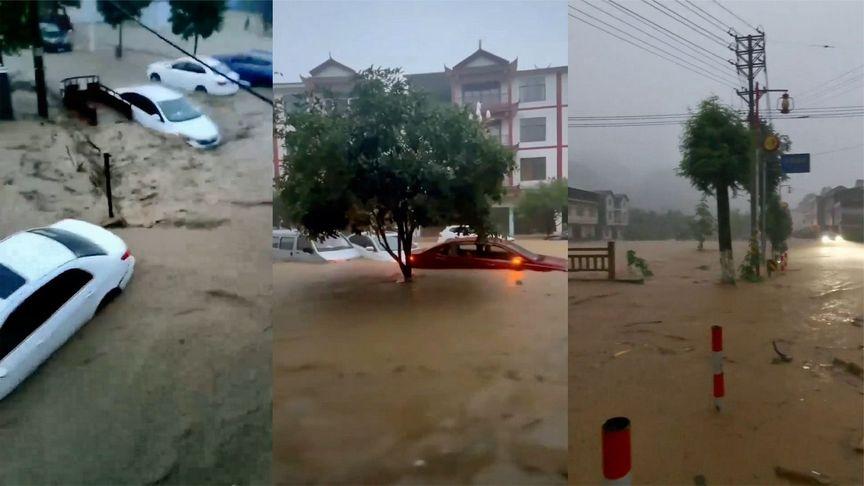 【湖北恩施暴雨多地发红色预警：街道成河街边店铺被淹，多车被冲走】7月4日，湖北恩