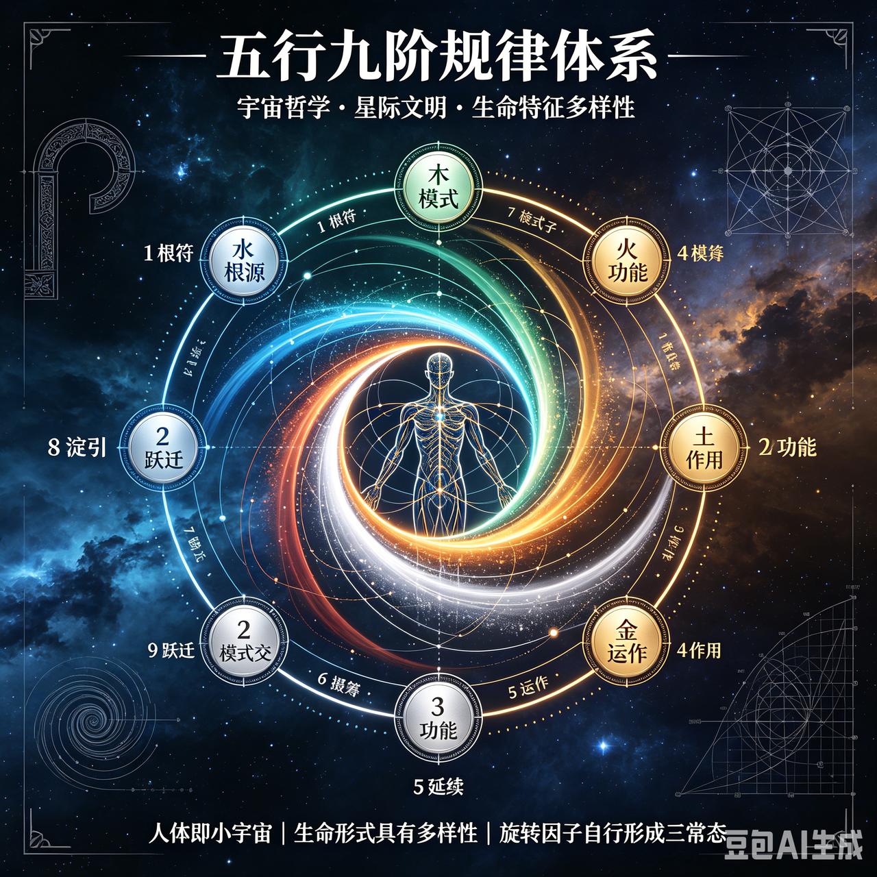 用旋转子自行规律体系推演。在以旋转子自行规律体系来推演哈密顿量构建五行九阶的过程