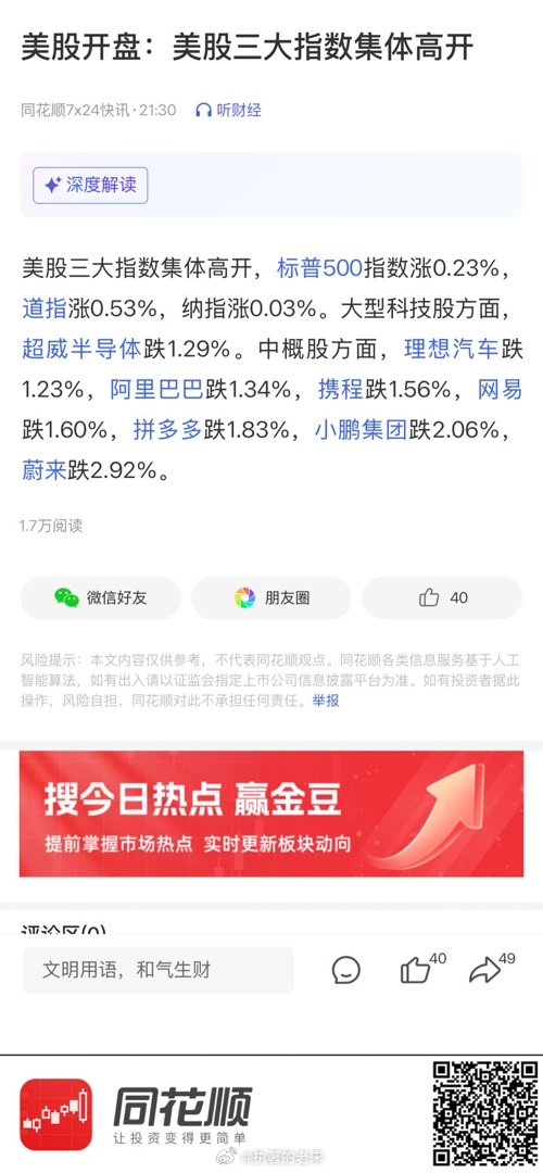 【美股开盘：美股三大指数集体高开】 网页链接 (来自