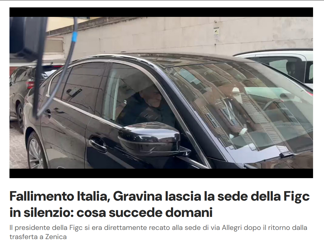 格拉维纳从泽尼察回来之后直奔意大利足协总部，今天有球迷在那边蹲守，还扔鸡蛋了……