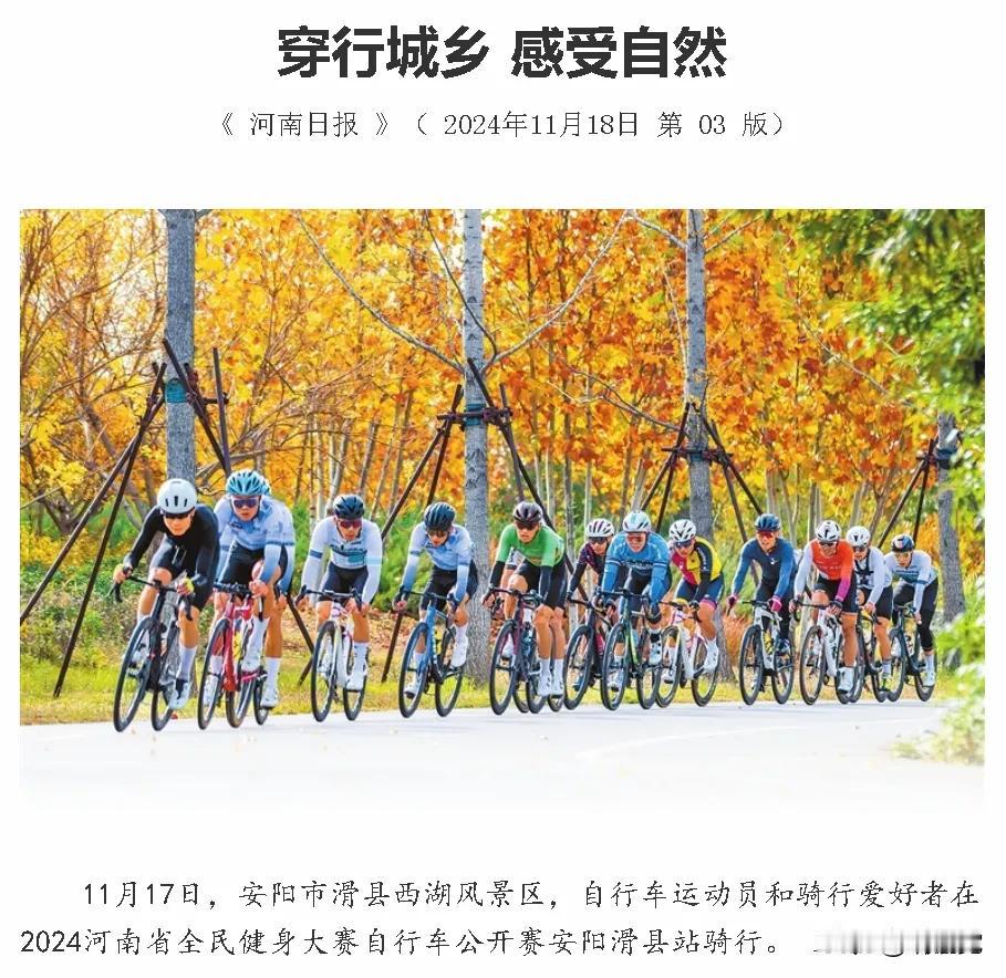 2024年11月17日，河南省安阳市滑县西湖风景区，自行车运动员和骑行爱好者在2