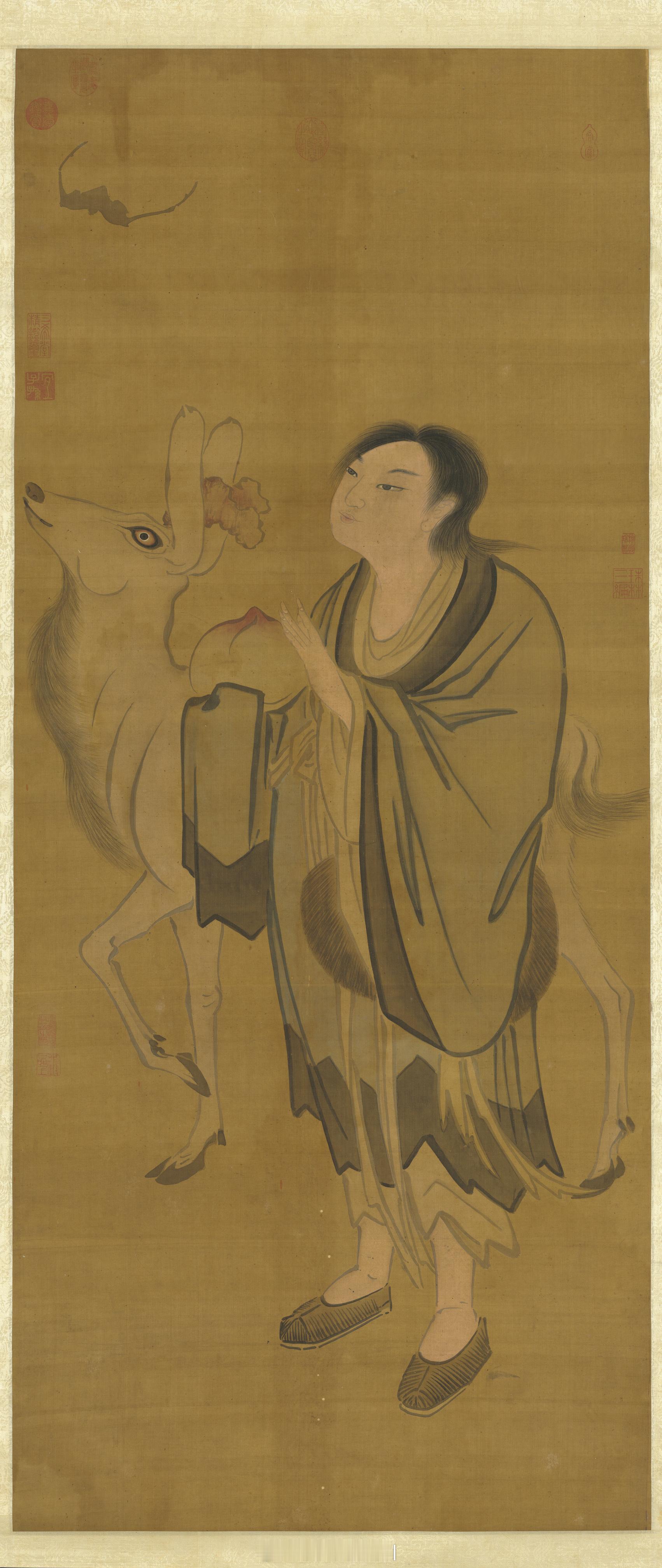 明 商喜 福禄寿　轴尺寸：146.5x62.9 公分 来源：台北故宫博物院 ​​